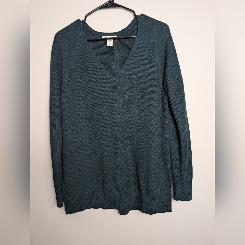 Athleta Sweater Merino Wool Hanover cypress Green V Neck Sz M